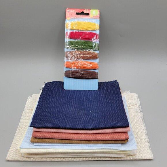 Various Cross Stitch Fabric Pieces Assorted Colors and Sizes Craft String Pkg - Picture 1 of 8